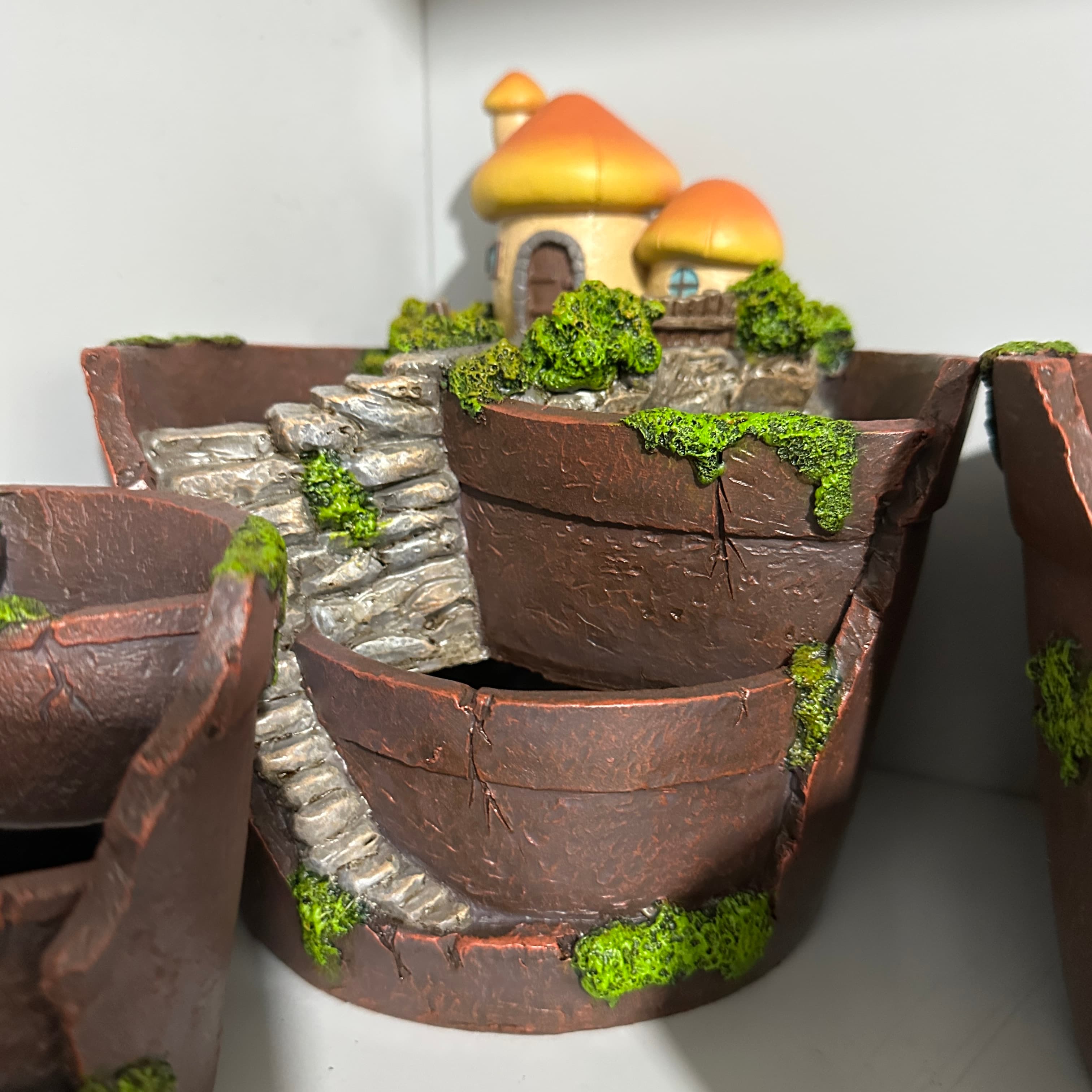 Custom Resin Whimsical Mushroom House Fairy Garden Multi-Tiered Planter Pot