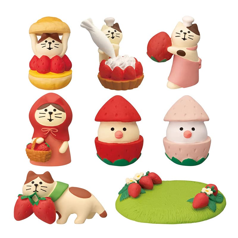 Custom Resin Kawaii Japanese Zakka Strawberry Cat Miniature Figurine Decor