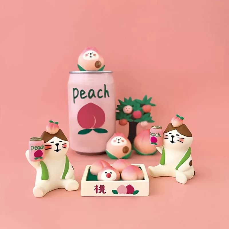 Custom Resin Kawaii Japanese Zakka Peach Cat Miniature Figurine Decor — image 3