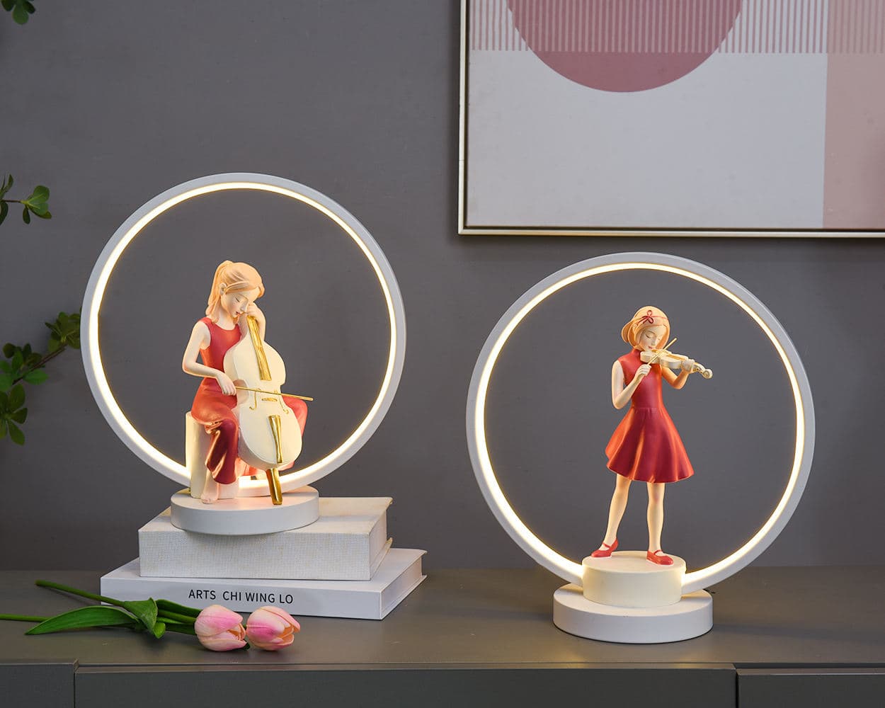 Creative Bedroom Bedside Balloon Resin Girl Statue Table Light Lamp for Lovers Gifts — image 2