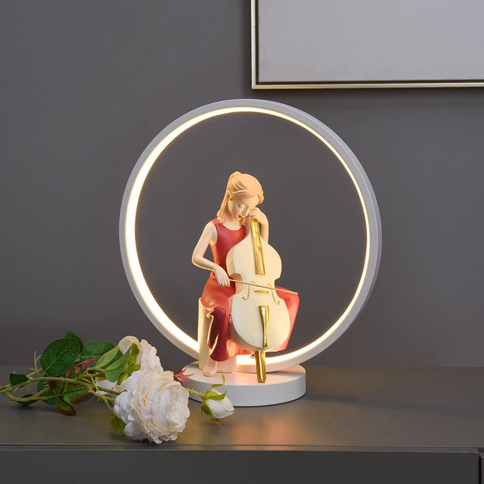 Lovely Room Table Interior Home Decoration Nordic Bedroom Night Lamp Cello Girl Statue