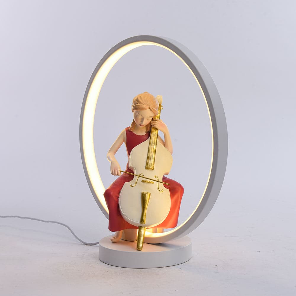 Lovely Room Table Interior Home Decoration Nordic Bedroom Night Lamp Cello Girl Statue — image 3