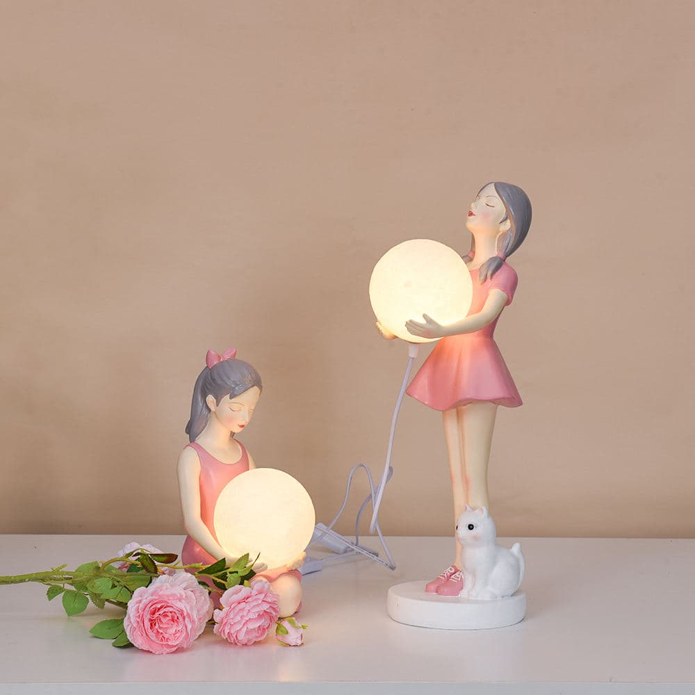 Modern Cute Home Decor Nordic Table Lamp Resin Girl Figurine Night Light for Room