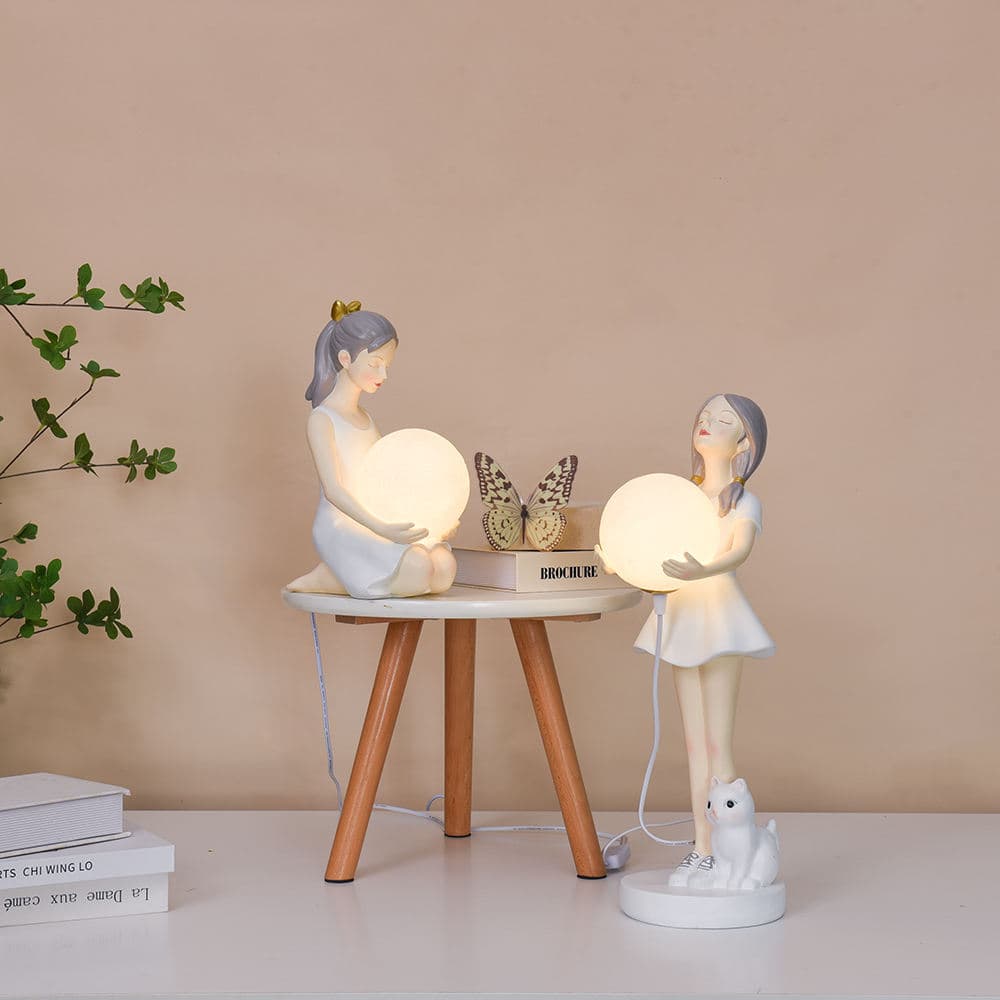 Modern Cute Home Decor Nordic Table Lamp Resin Girl Figurine Night Light for Room — image 4