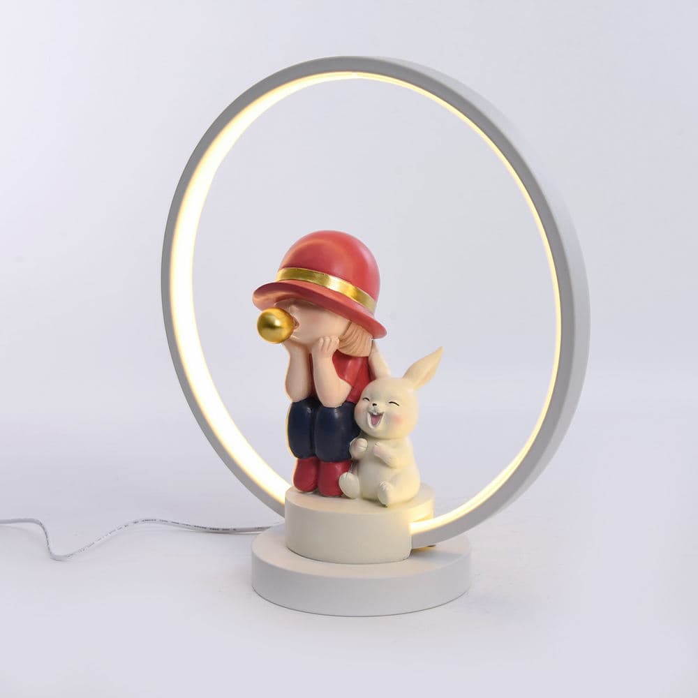 Home Decor Resin Bubble Girl with Bunny Table Lamp USB Powered Cute Night Light for Kids Room Gift Idea — image 5
