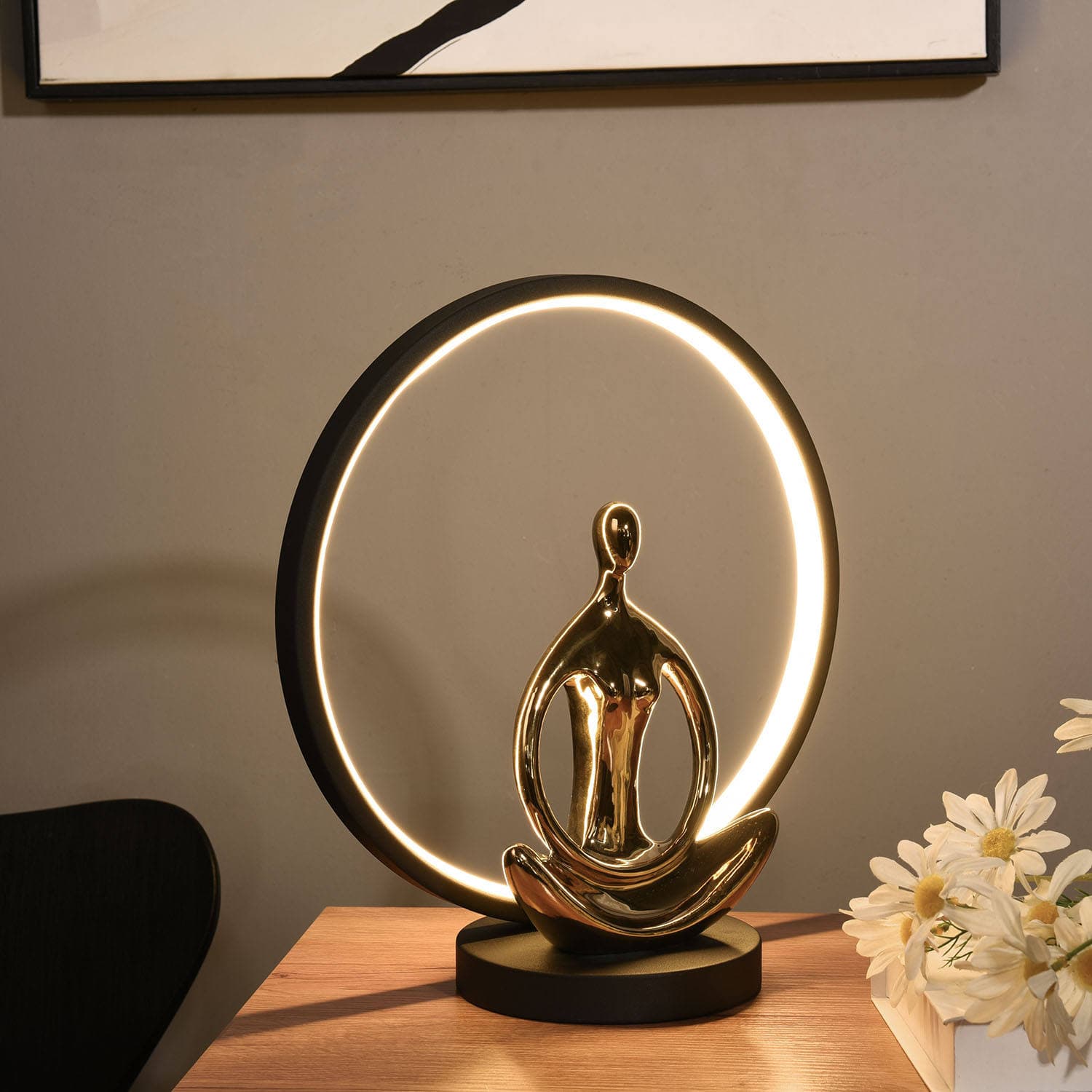 Modern Ceramic Yoga Girl Abstract Art Decor USB Bedroom Living Room Bedside Table Lamp Light — image 2