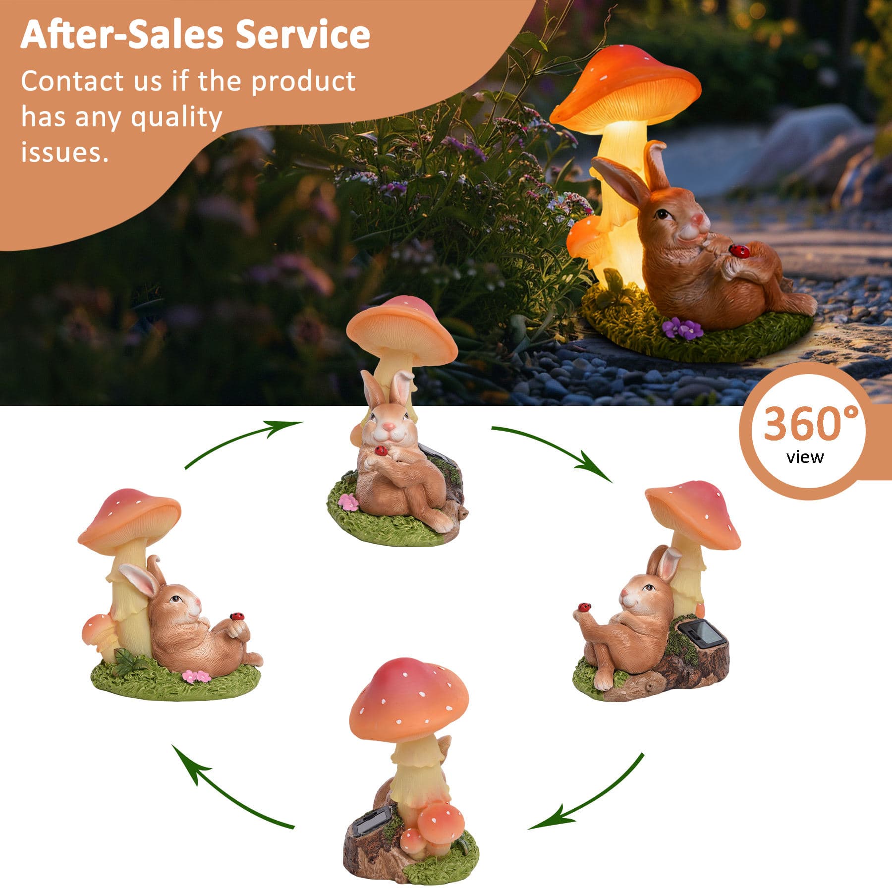 Resin Yard Decorations Solar Rabbit Statues Garden Outdoor Decor with Mushroom Lights — image 4