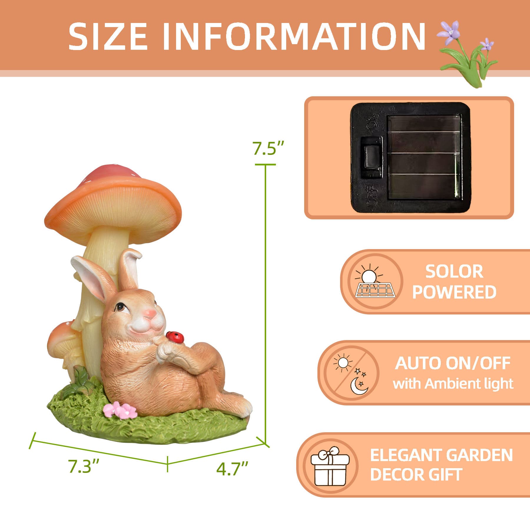 Resin Yard Decorations Solar Rabbit Statues Garden Outdoor Decor with Mushroom Lights — image 5