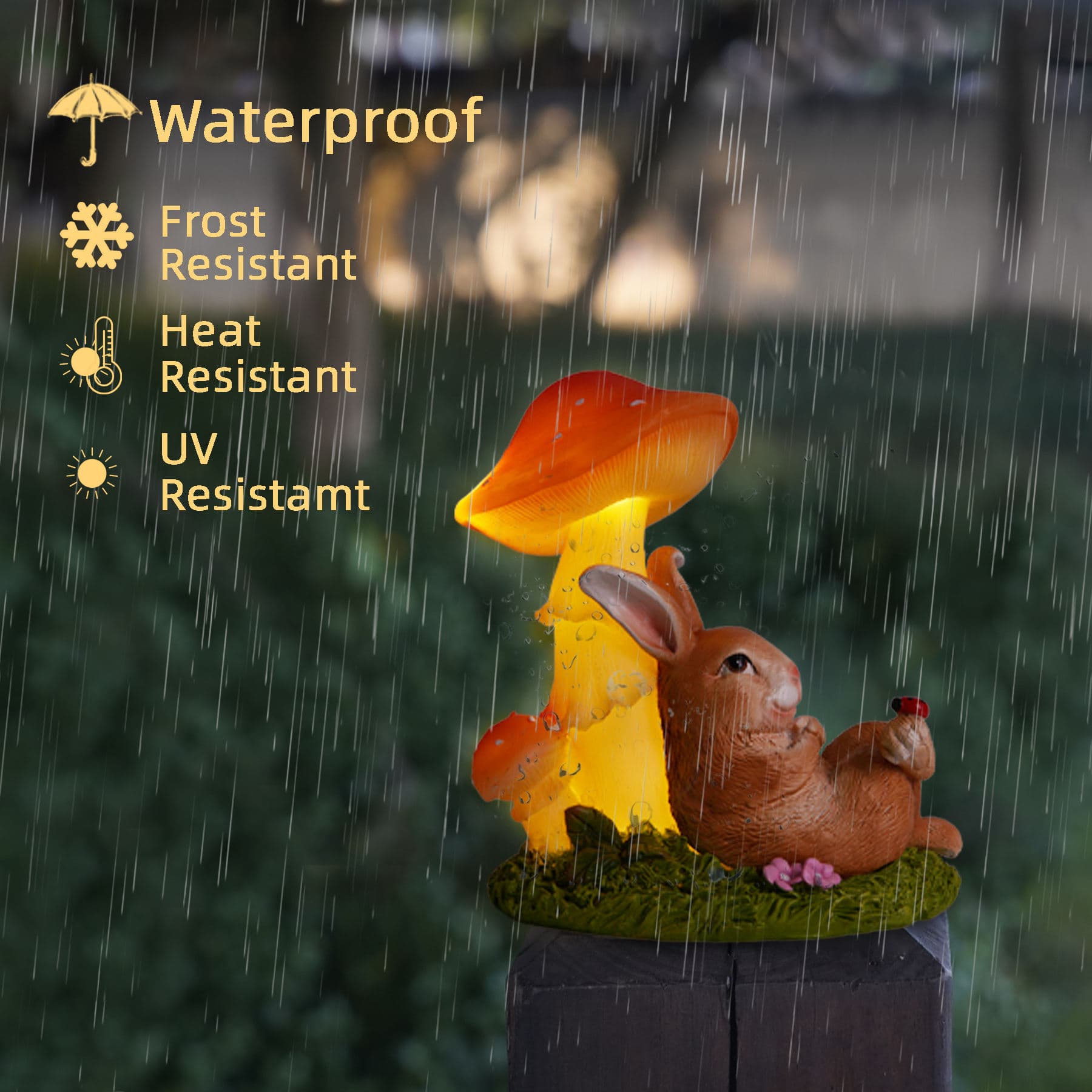 Resin Yard Decorations Solar Rabbit Statues Garden Outdoor Decor with Mushroom Lights — image 6
