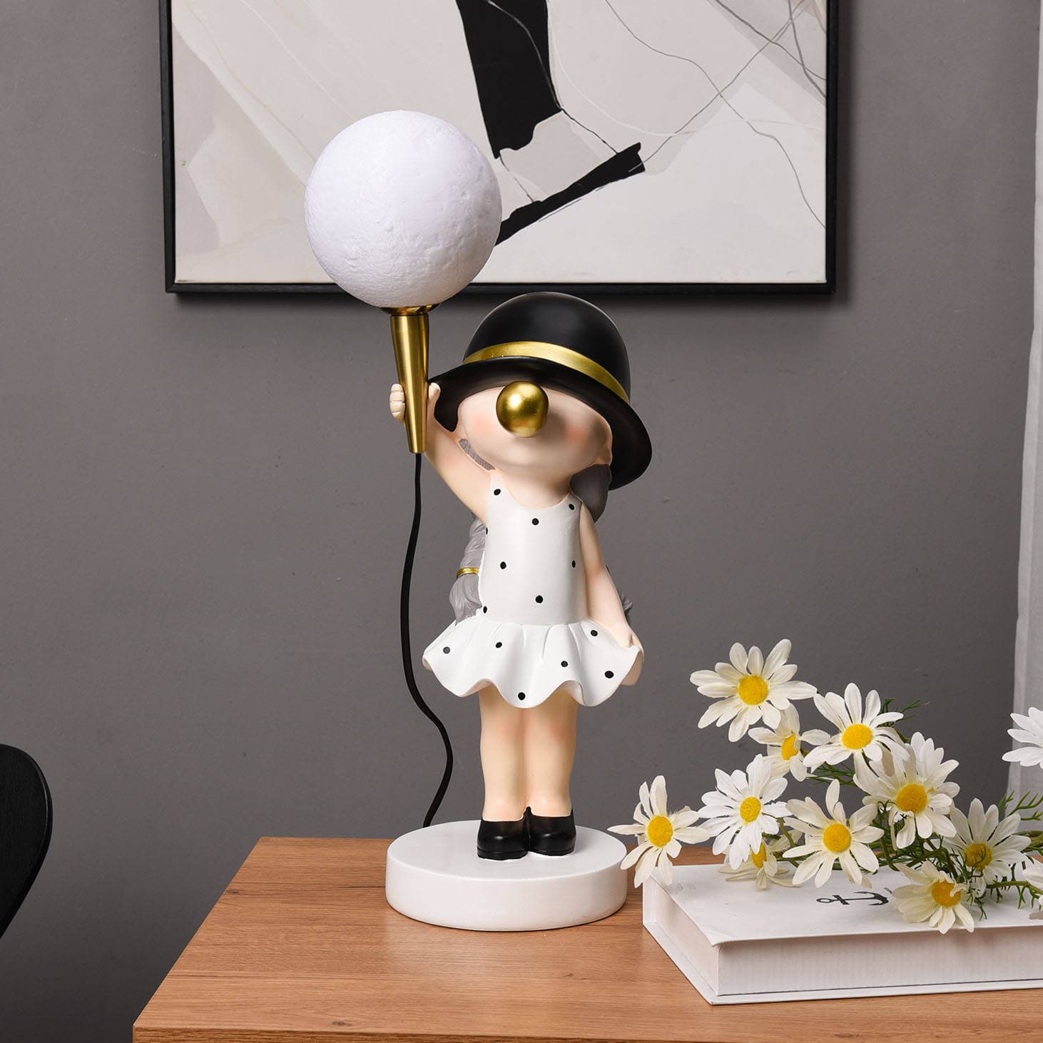 Lovely Kids Room Table Interior Home Decoration Blowing Girl Sculpture Resin Bubble Girl Statue Nordic Bedroom Night Lamp — image 2