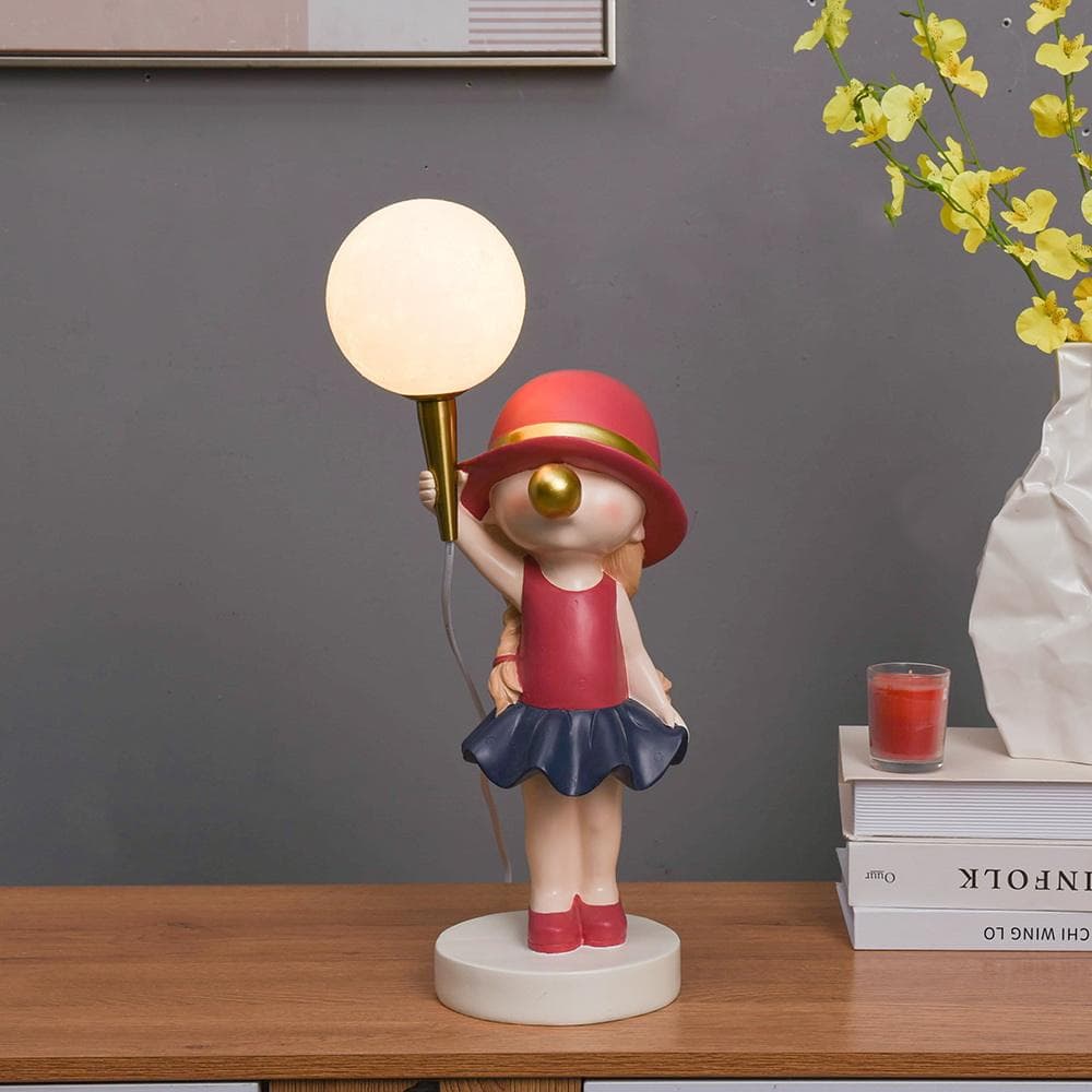 Lovely Kids Room Table Interior Home Decoration Blowing Girl Sculpture Resin Bubble Girl Statue Nordic Bedroom Night Lamp — image 4