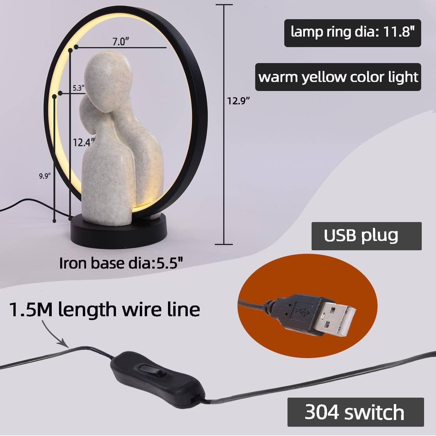 USB Abstract Lover Statue 3D Night Light Resin Couple Sculptures Table Lamps Decorations for Home Light — image 5