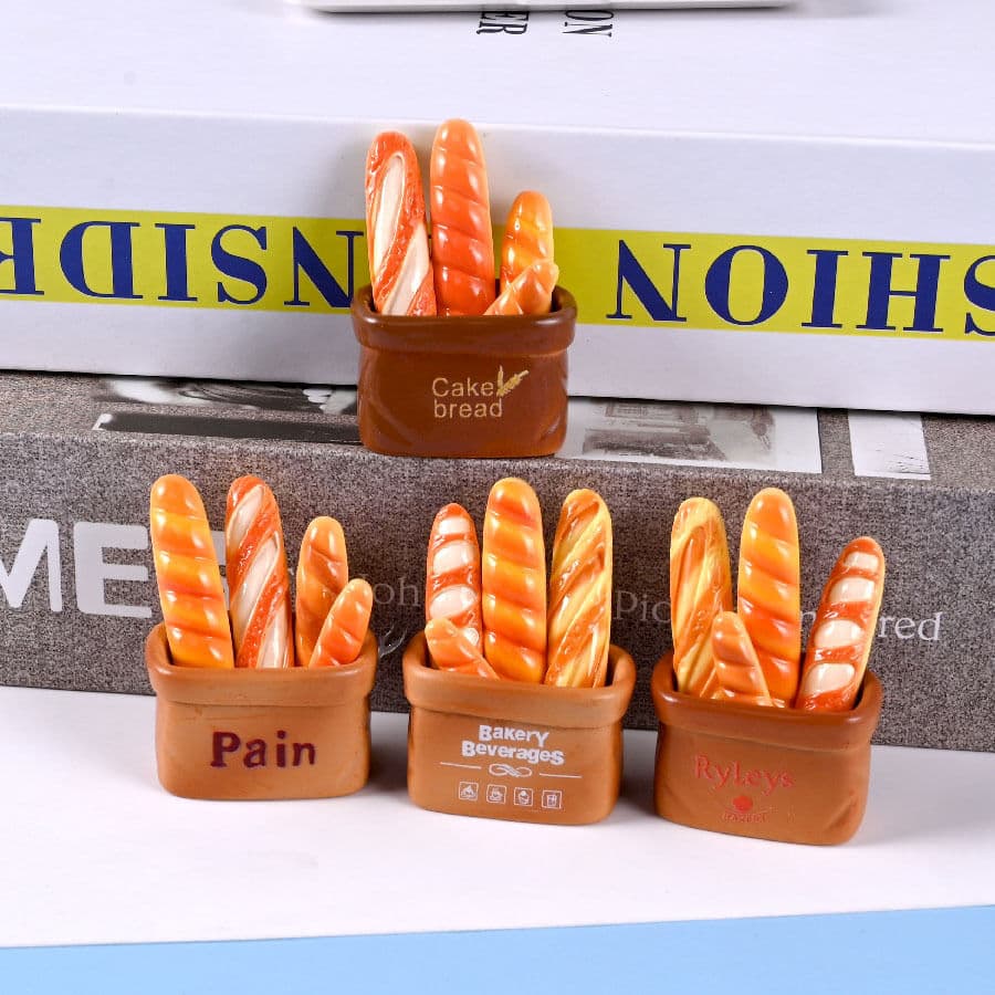 Hot Sale Cute Cartoon Kitchen Magnetic Refrigerator Stickers Customized Factory Plastic Resin Toy Baguette Bread Refrigerator — image 2