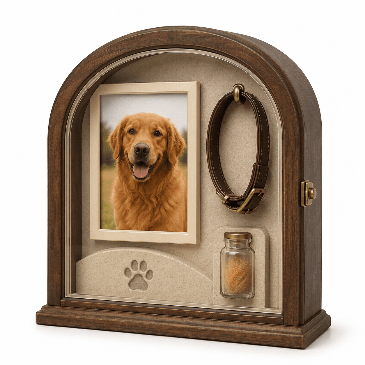 Pet Shadow Box Memorial Frame with Fur Bottle & Collar Hook