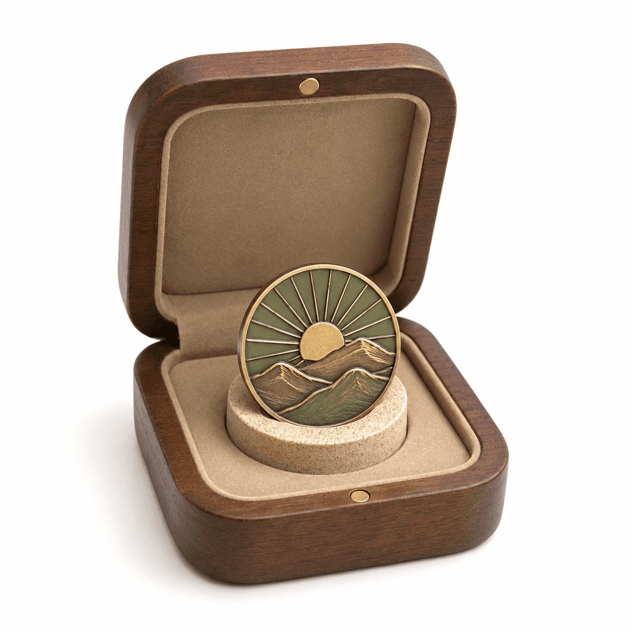 Sunrise Mountain Commemorative Coin Display Box in Solid Walnut
