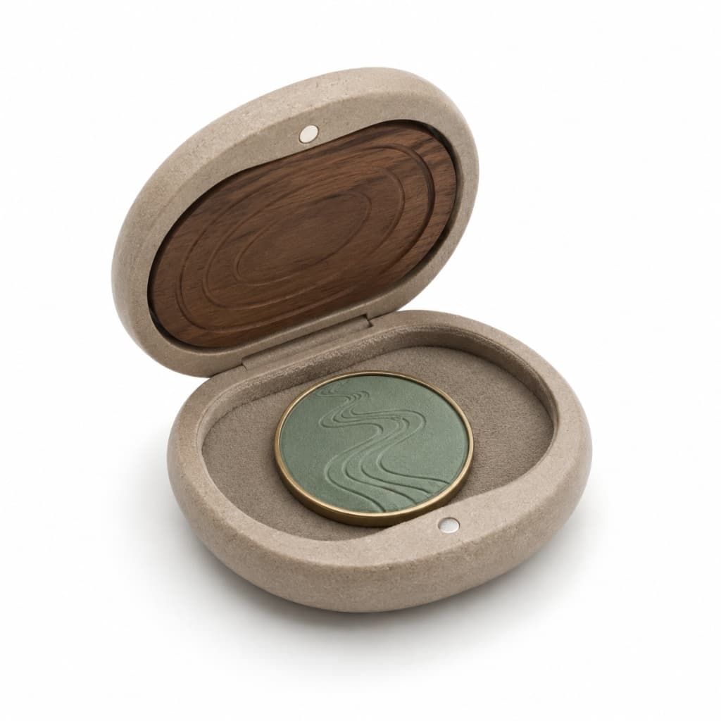 Zen Pebble Pocket Keepsake Box with Flowing Water Coin Token