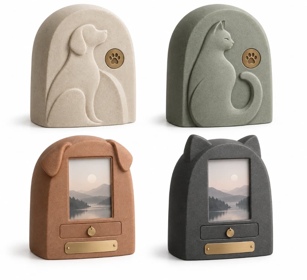 Minimalist Arch Pet Cremation Urn with Photo Frame & Engraved Tag