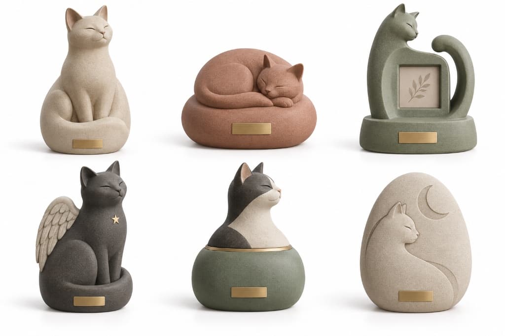Sculptural Ceramic Cat Urns for Ashes & Keepsakes (Set of 6)