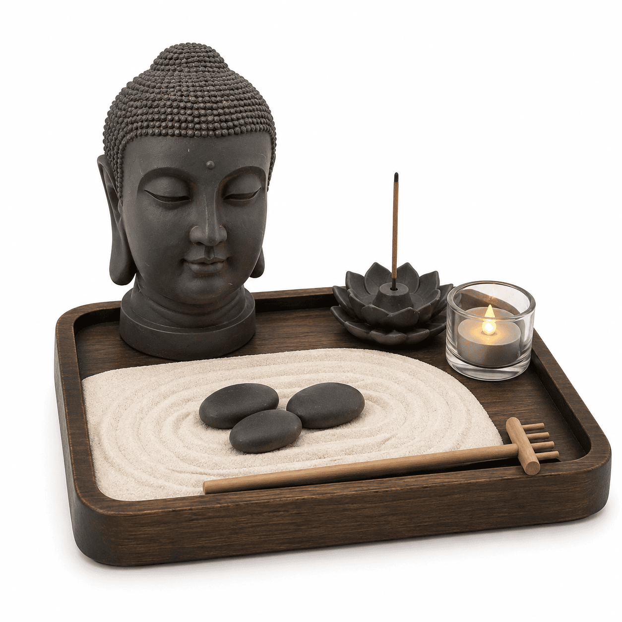 Kelikuli Zen Buddha Statue Incense Burner & Mini Sand Garden Decor — image 18