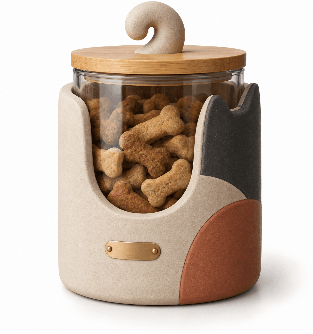 Kelikuli Airtight Glass Pet Treat Jar with Sculpted Resin Holder
