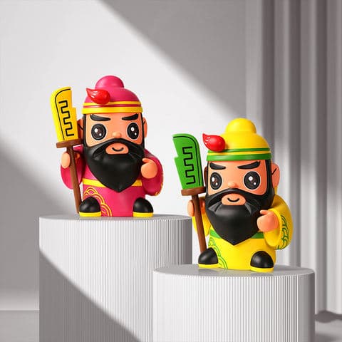 Traditional Chinese Cute Cartoon Door God Resin Figurine Ornament of Wealth God Guan Yu Statue