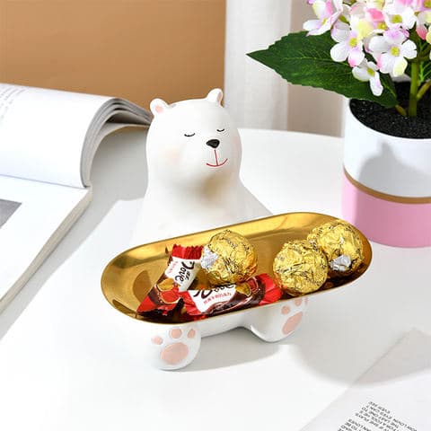 Multi-Style Cute Resin Polar Bear Figurine Storage Tray Desktop Organizer for Animal Lovers