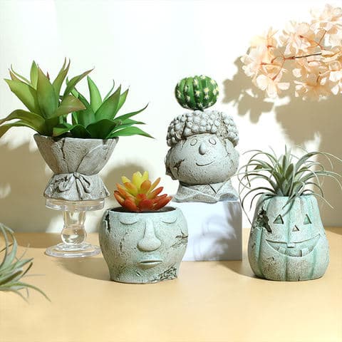 Creative Resin Handicraft Head Planter Unique Face Flower Pot Nordic Style Succulent Planter for Home Garden Decor