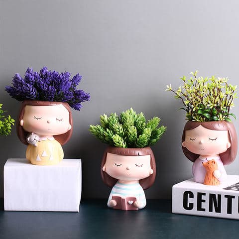 Wholesale Creative Multi-style Cute Cartoon Resin Girl Succulent Planter Pot Desktop Ornament for Gift