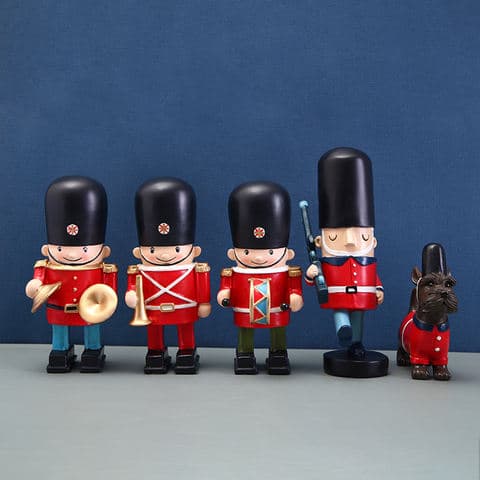 New Creative Cute Cartoon Red Coat Guard Resin Figurine Set Collectible Gift for Children