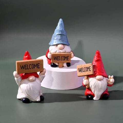 Resin Welcome Gnome Figurine Hand Carved Cute Home Decor Ornament for Entryway