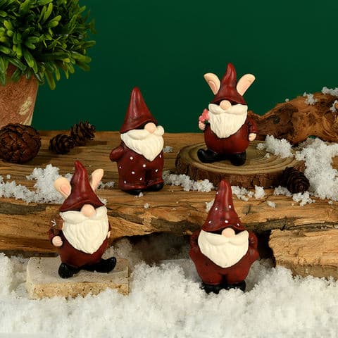 Resin Christmas Rabbit Gnome Figurine Cute Statue with Xmas Hat, Holiday Home Decor Ornament for Winter