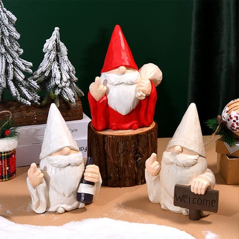 Christmas Resin Gnome Figurine Hand Carved Style Santa Statue Funny Home Decor for Holiday Christmas Decoration