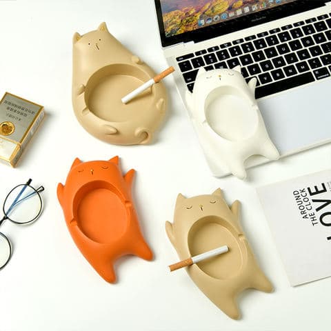 Cute Cat Resin Ashtray Adorable Animal Shaped Functional Decor Home Office Desk Accessory Whimsical Gift