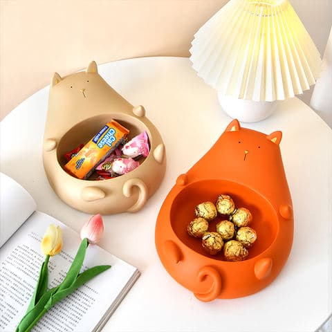 Cute Cat Resin Tray Adorable Figurine Jewelry Organizer Desk Catchall Home Decor Functional Art Piece