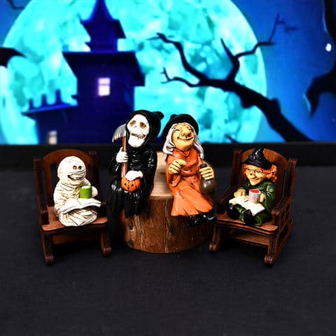 High Quality Halloween Themed Resin Chair Figurine Spooky Gothic Wooden Style Decor Festive Home Ornament Accent