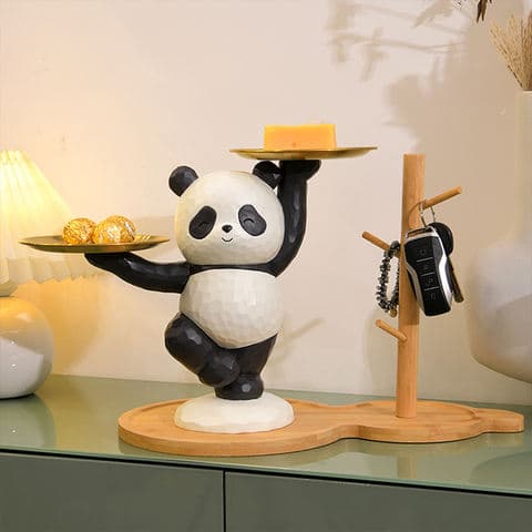 Cute Panda Resin Tray Decorative Storage Tray Desktop Organizer Adorable Home Decor Functional Accessory
