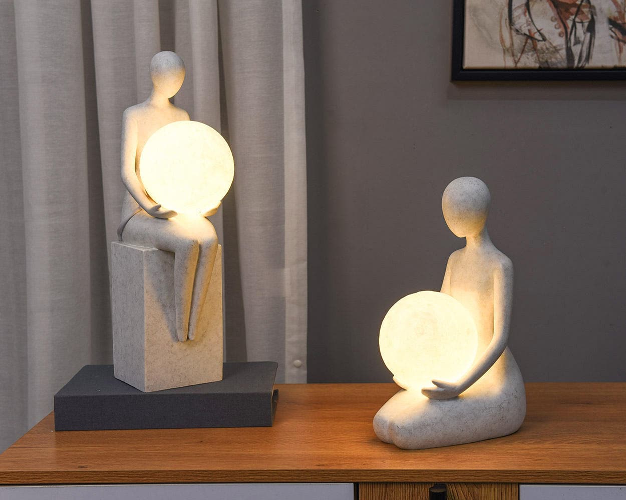 Decorations Home Lamp Art Resin Decoration Abstraction Body Character Sculpture With Moon Light Lamp — image 3