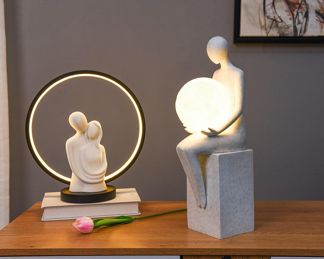 Decorations Home Lamp Art Resin Decoration Abstraction Body Character Sculpture With Moon Light Lamp — image 4