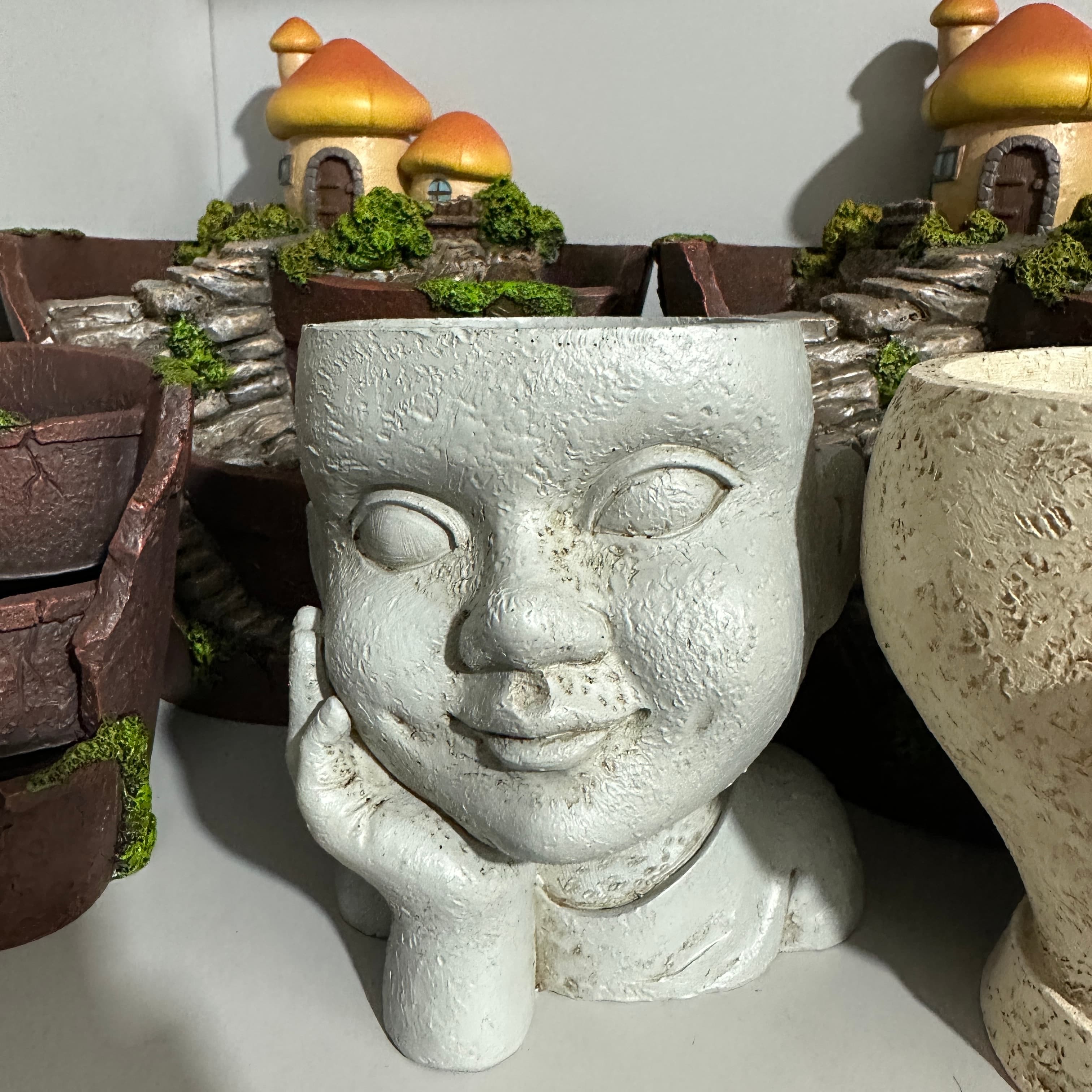 Custom Whimsical Resin Face Planter and Fairy Garden Cottage Pot
