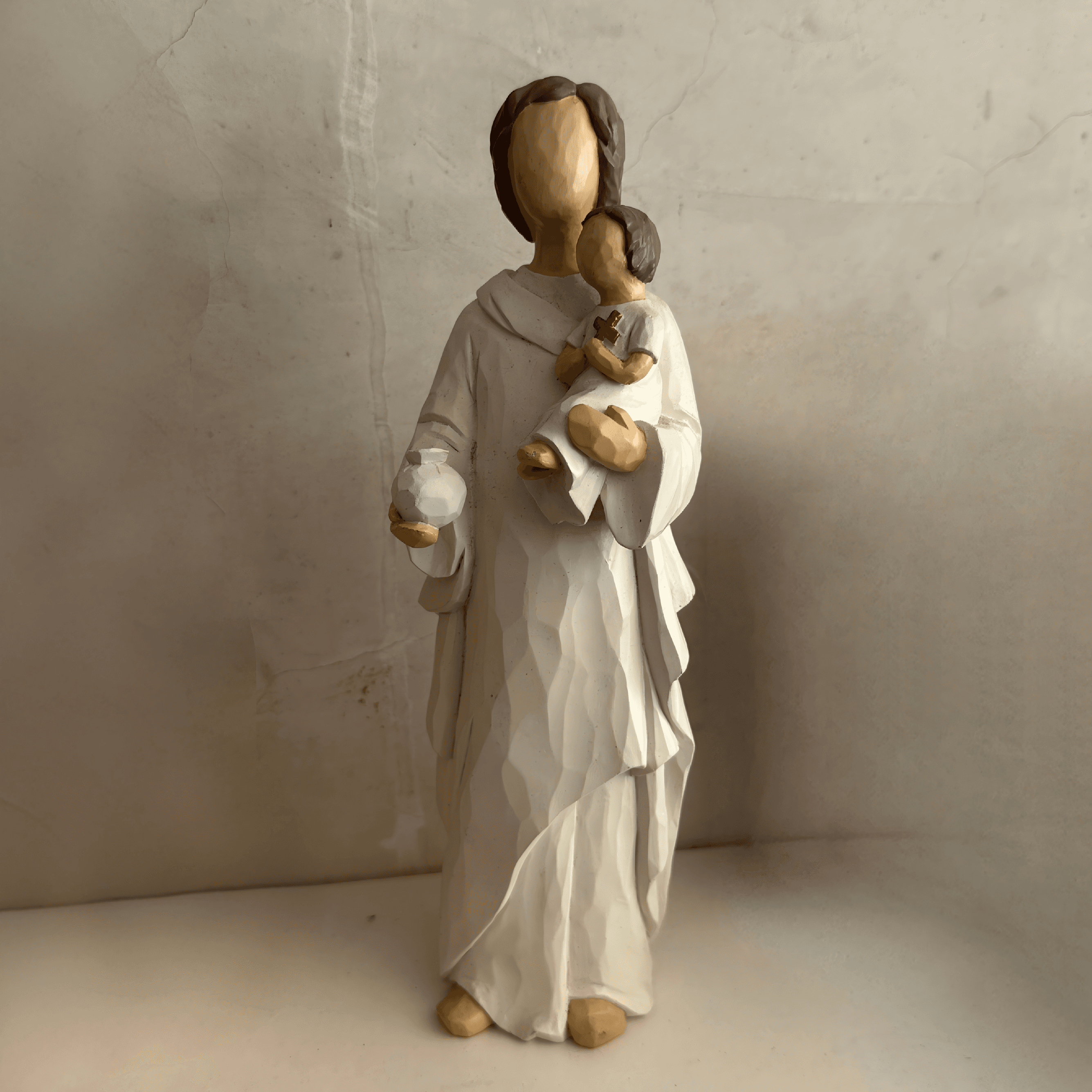Custom Faux Wood Resin Madonna and Child Figurine Holy Statue