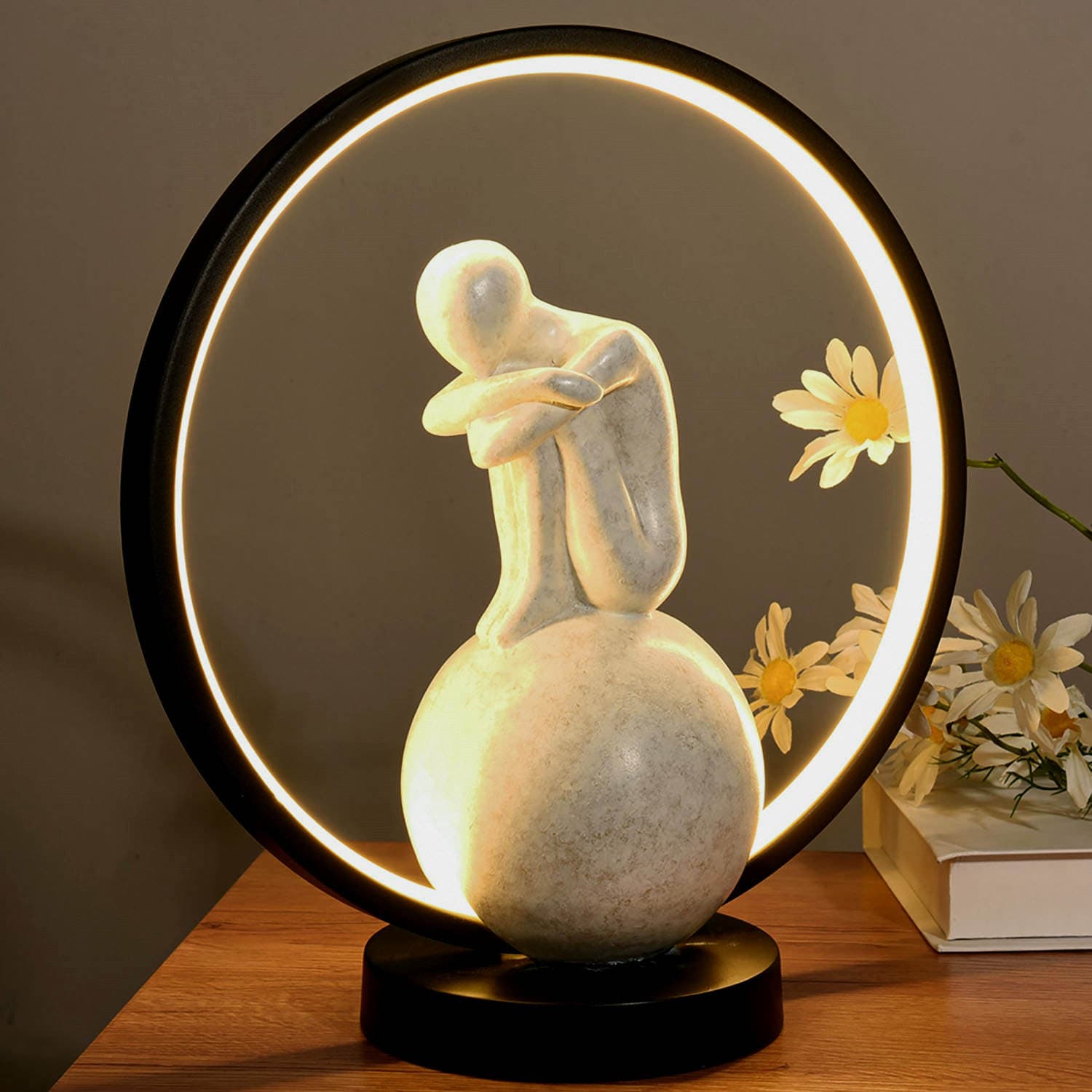 Creative Nordic Resin Abstract Sculpture Decorative Table Top Lighting Crafts Gift Items Minimalist Home Interior Lamp Decor