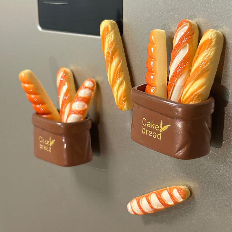 Hot Sale Cute Cartoon Kitchen Magnetic Refrigerator Stickers Customized Factory Plastic Resin Toy Baguette Bread Refrigerator
