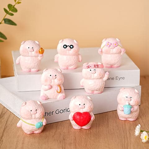 Hand Carved Style Creative Cute Painted Cartoon Pink Pig Statue for Desktop Decoration Gift