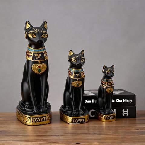 Vintage Ancient Egyptian Mythology Resin Black White Cat Sculpture for Home Office Decoration Gift