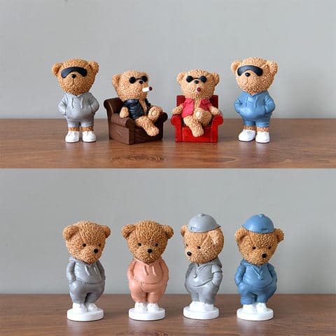 Modern Multi-Style Cartoon Cute Resin Teddy Bear Sculpture Set Desktop Ornament for Living Room