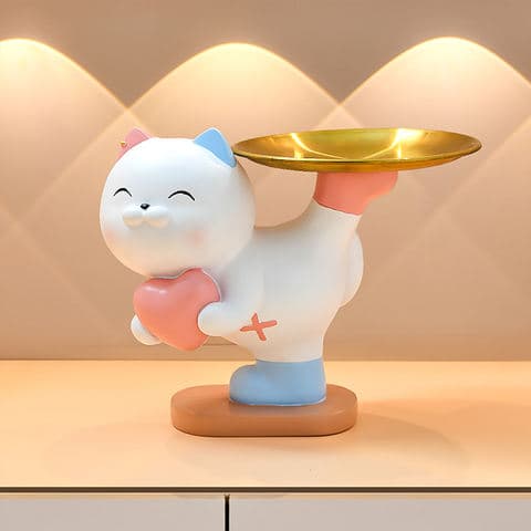 Modern Creative Cute Resin Muscle Lucky Cat Storage Tray Figurine Ornament Gift for Cat Lovers