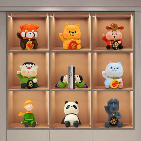 Hand-Painted Cartoon Cute Lucky Multi-Style Resin Figurine Set Desktop Ornament for Living Room
